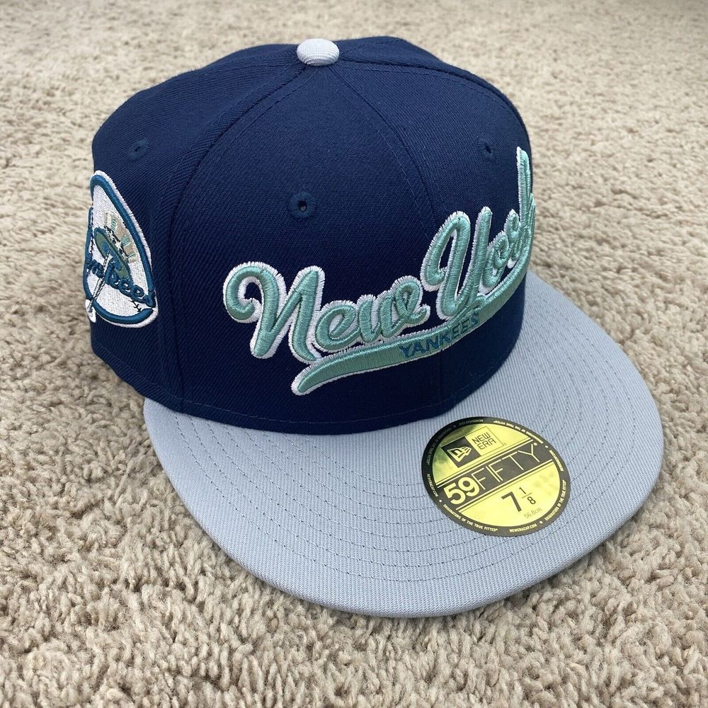 York Yankees Hat New Era 59/Fifty Ocean Storm Logo Mint Underlay Size 7 1/8 Cap